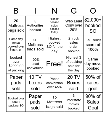 SALES BINGO! Bingo Card