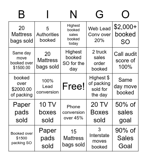 SALES BINGO! Bingo Card