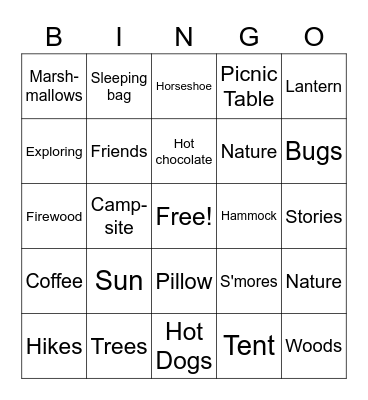 Abby & Riley's Camping Bingo Card