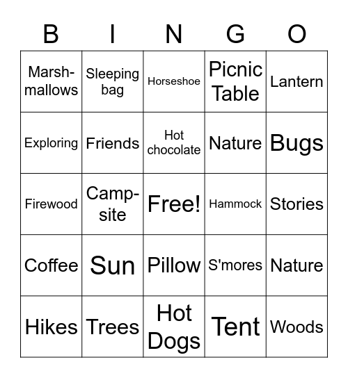 Abby & Riley's Camping Bingo Card