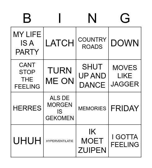 Oud en nieuw muziek bingo Card