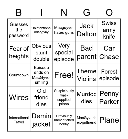 MacGyver Bingo Card