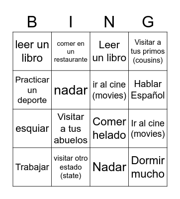 ¿Qué hiciste durante las vacaciones? Bingo Card
