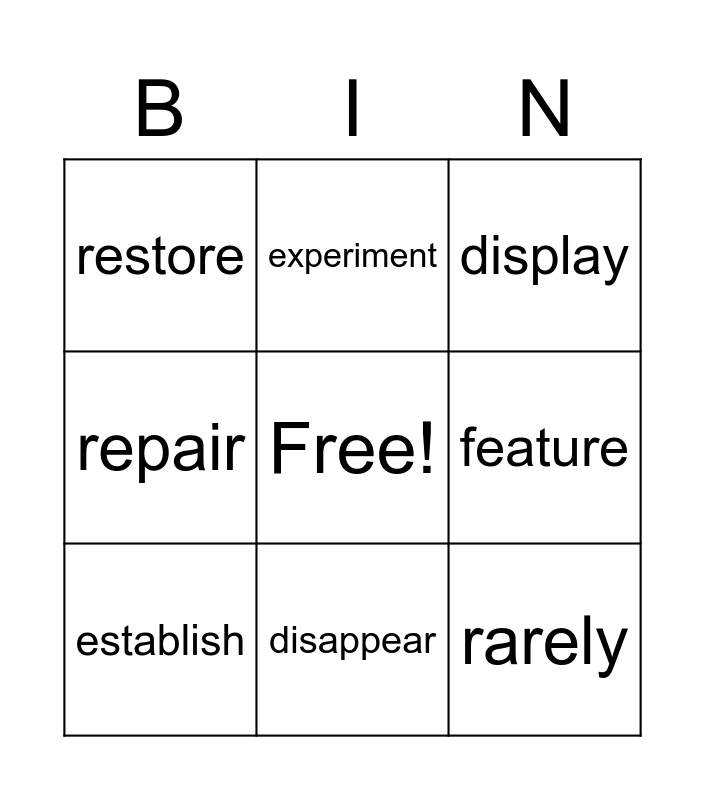 U6 Bingo Card