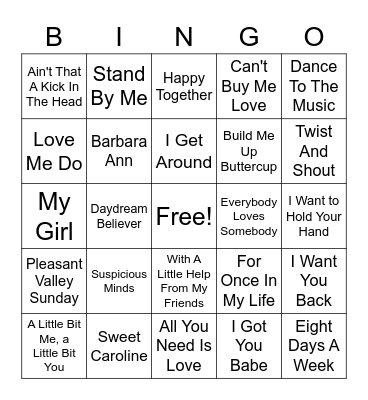 Sounds Of The 60's - Set 1 Bingo Card