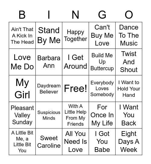 Sounds Of The 60's - Set 1 Bingo Card