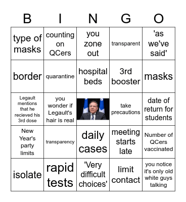 Legault conference Dec 30 Bingo Card