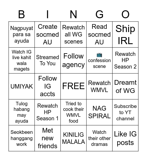 WG/SB Bingo Card