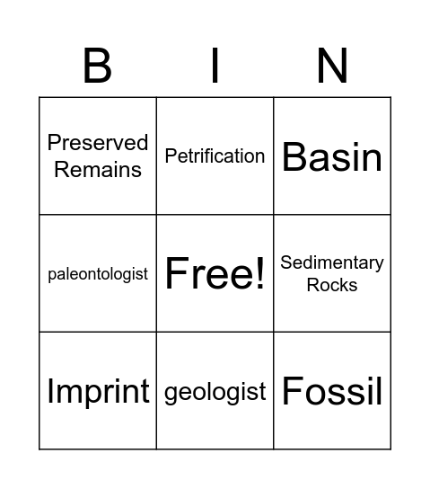 Science Vocabulary Fossils Bingo Card