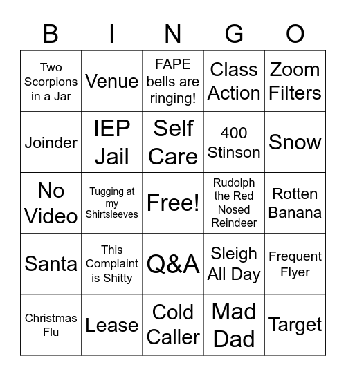 Dream Team Holiday Bingo Card