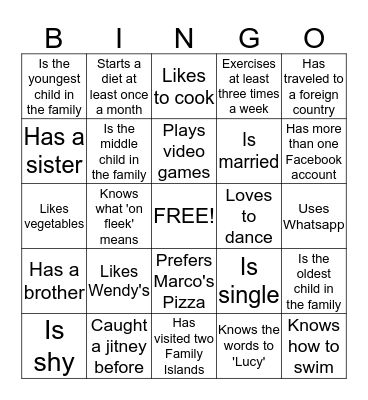 Get to Know You Bingo Card