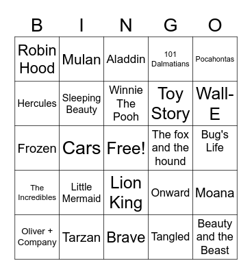 Disney Songs Bingo Card