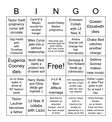 Meghan's Pop Culture Bingo 2022 Bingo Card