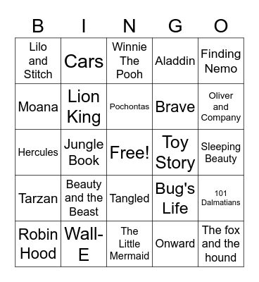 Disney Bingo Card