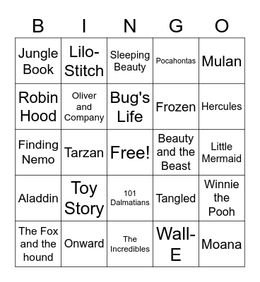 Disney Bingo Card