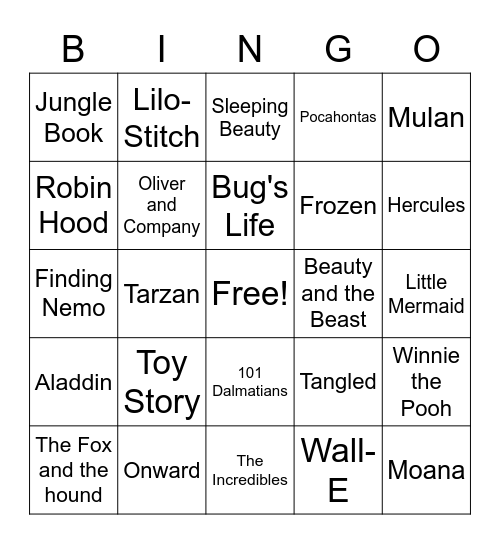 Disney Bingo Card