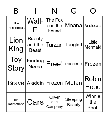 Disney Bingo Card