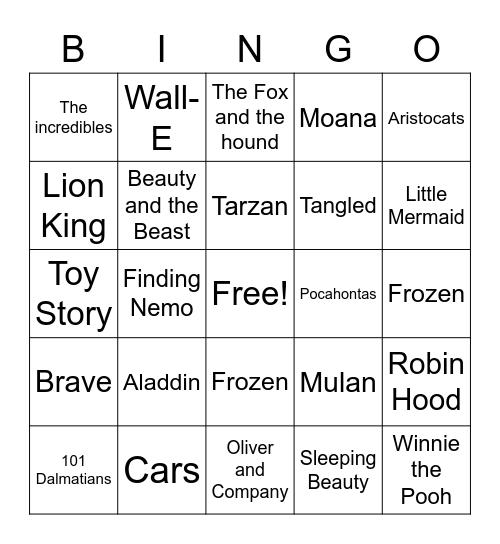 Disney Bingo Card