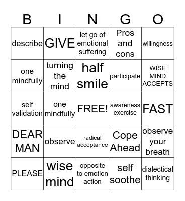 DBT Bingo Card