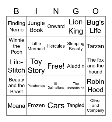 Disney Bingo Card