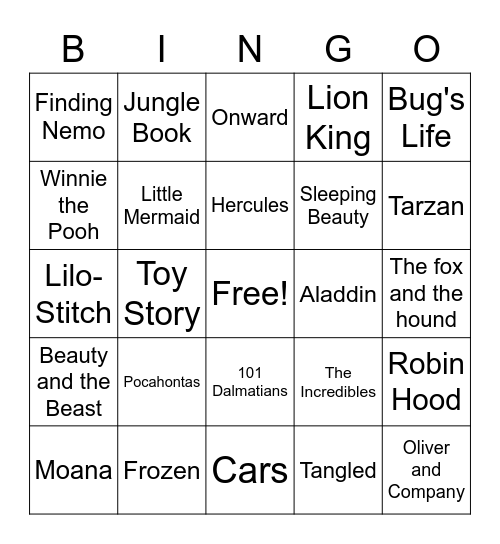 Disney Bingo Card