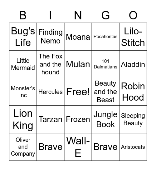 Disney Bingo Card