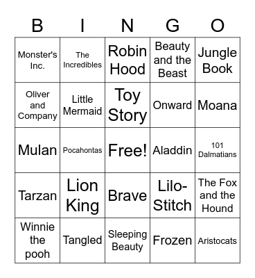 Disney Bingo Card