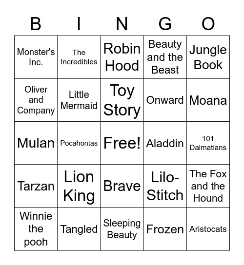 Disney Bingo Card