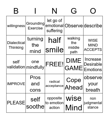 DBT Bingo Card