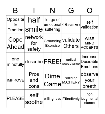 DBT Bingo Card