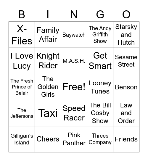 TV Show Theme Bingo Card
