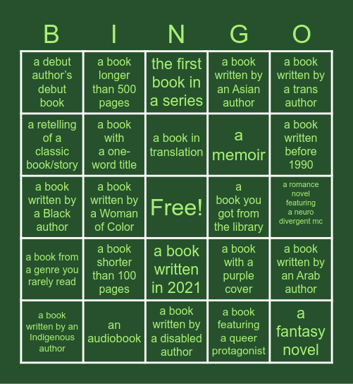 2022 Booktok Reading Bingo Card