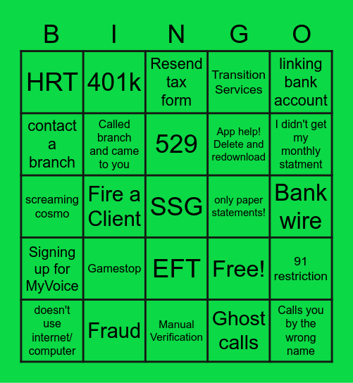 Call Bingo Card