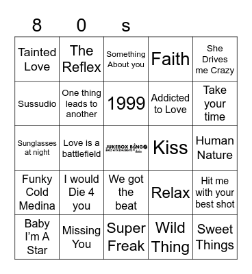 Jukebox Bingo  80s Bingo Card