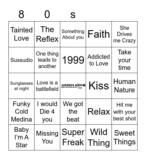 Jukebox Bingo  80s Bingo Card