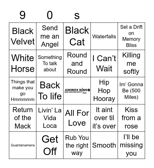 Jukebox Bingo  90s Bingo Card