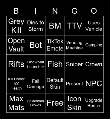 FORTNITE Bingo Card