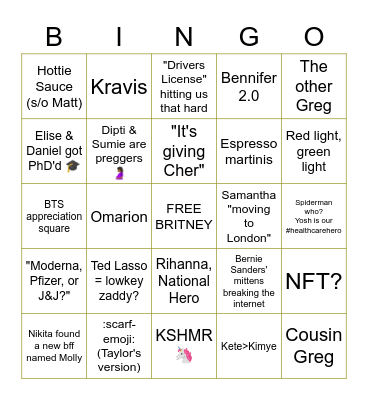 "This was not on my 2021 Bingo Card" Bingo Card Bingo Card