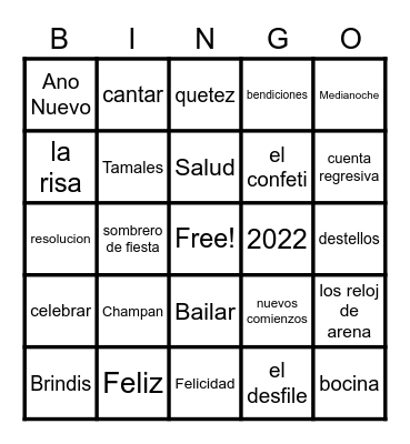 Feliz Ano Nuevo Bingo Card