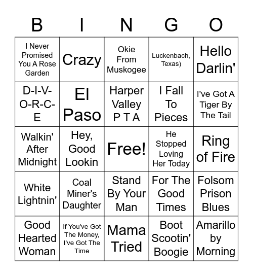 CLASSIC COUNTRY - SET 1 Bingo Card