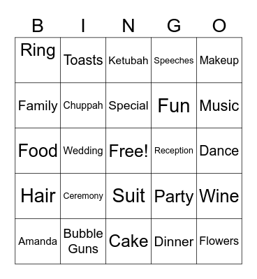 Sean and Amanda Get Married!! Bingo Card
