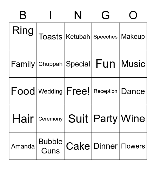 Sean and Amanda Get Married!! Bingo Card