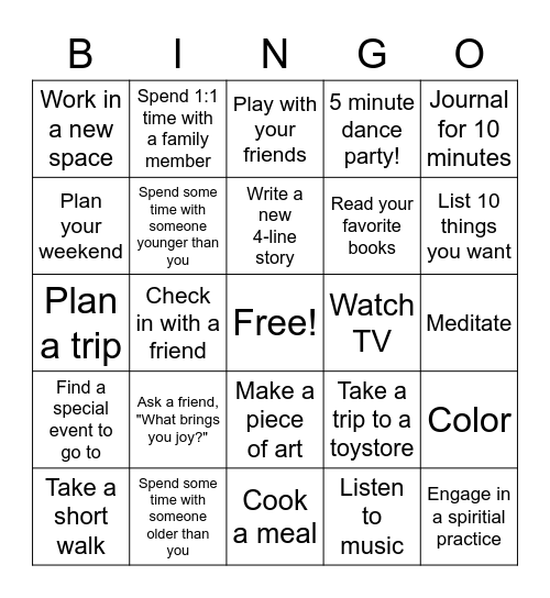 No Burnout BINGO Card