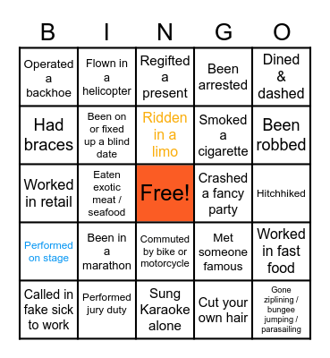 Have You Ever Bingo Card