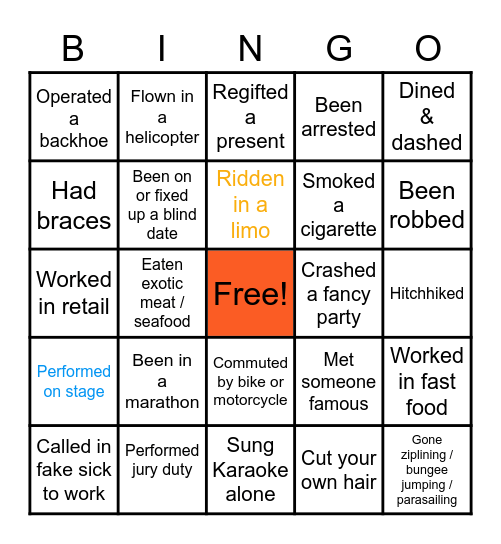 Have You Ever Bingo Card