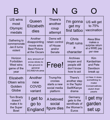 Junior Year of 2020 Bingo Card