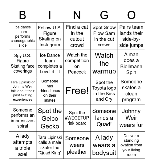 2022 Figure Skating Championships Bingo Card