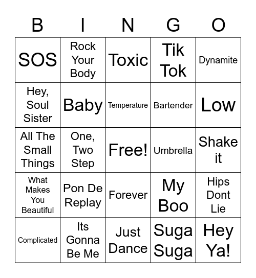 2000s Hits #1 Bingo Card