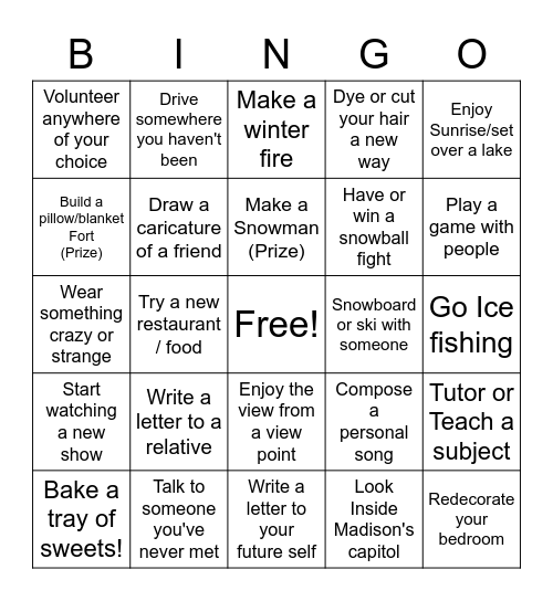 Weekly Bingo Card