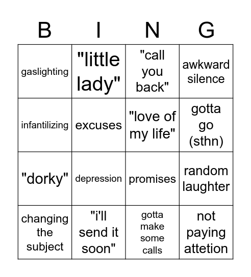 Luna's dad but Bingo Card